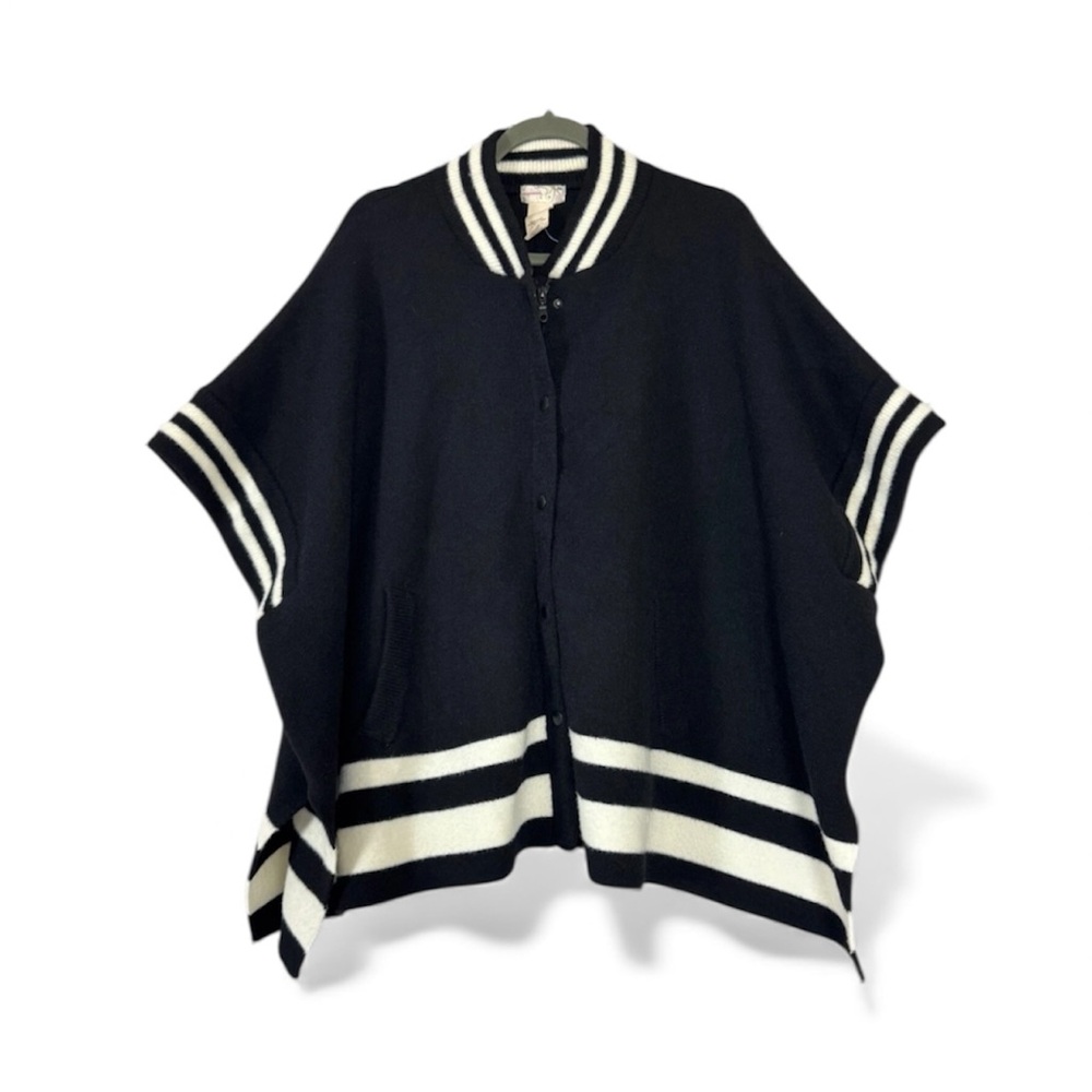 Free People Pep Rally Stripe Varsity Poncho – Black / Ivory – One Size – - Picture 6 of 10
